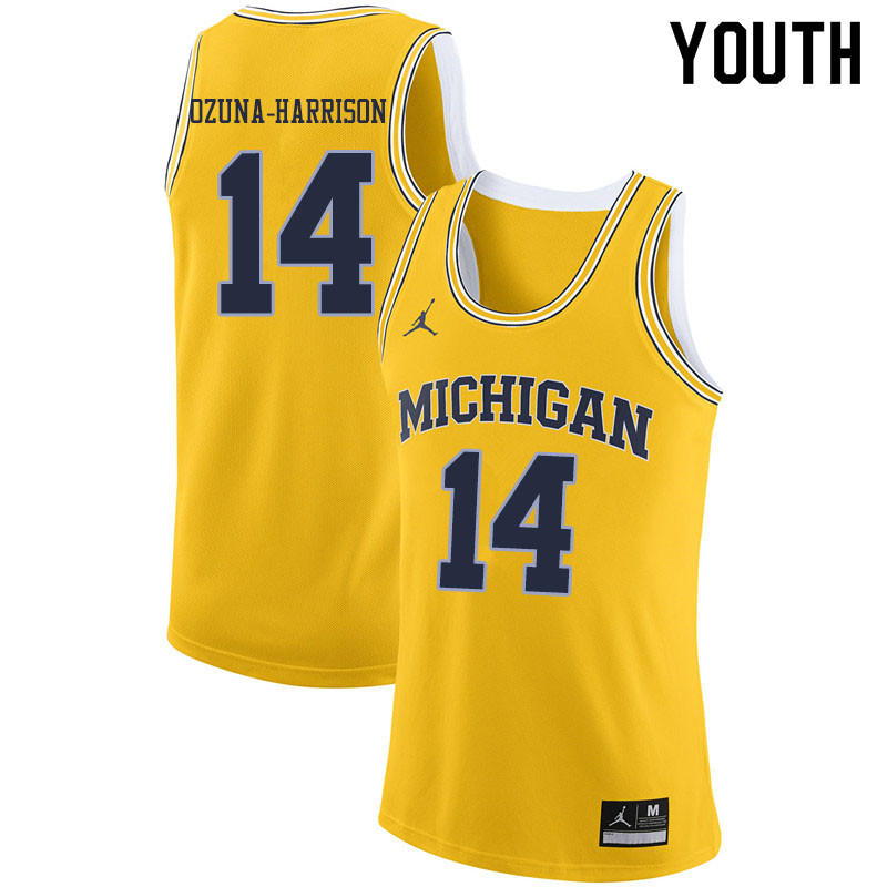 Youth #14 Rico Ozuna-Harrison Michigan Wolverines College Basketball Jerseys Sale-Yellow